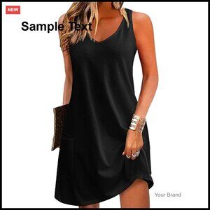 Knee-Length V-Neck Sleeveless A-Line Sundress with Pockets Casual Summer Dress